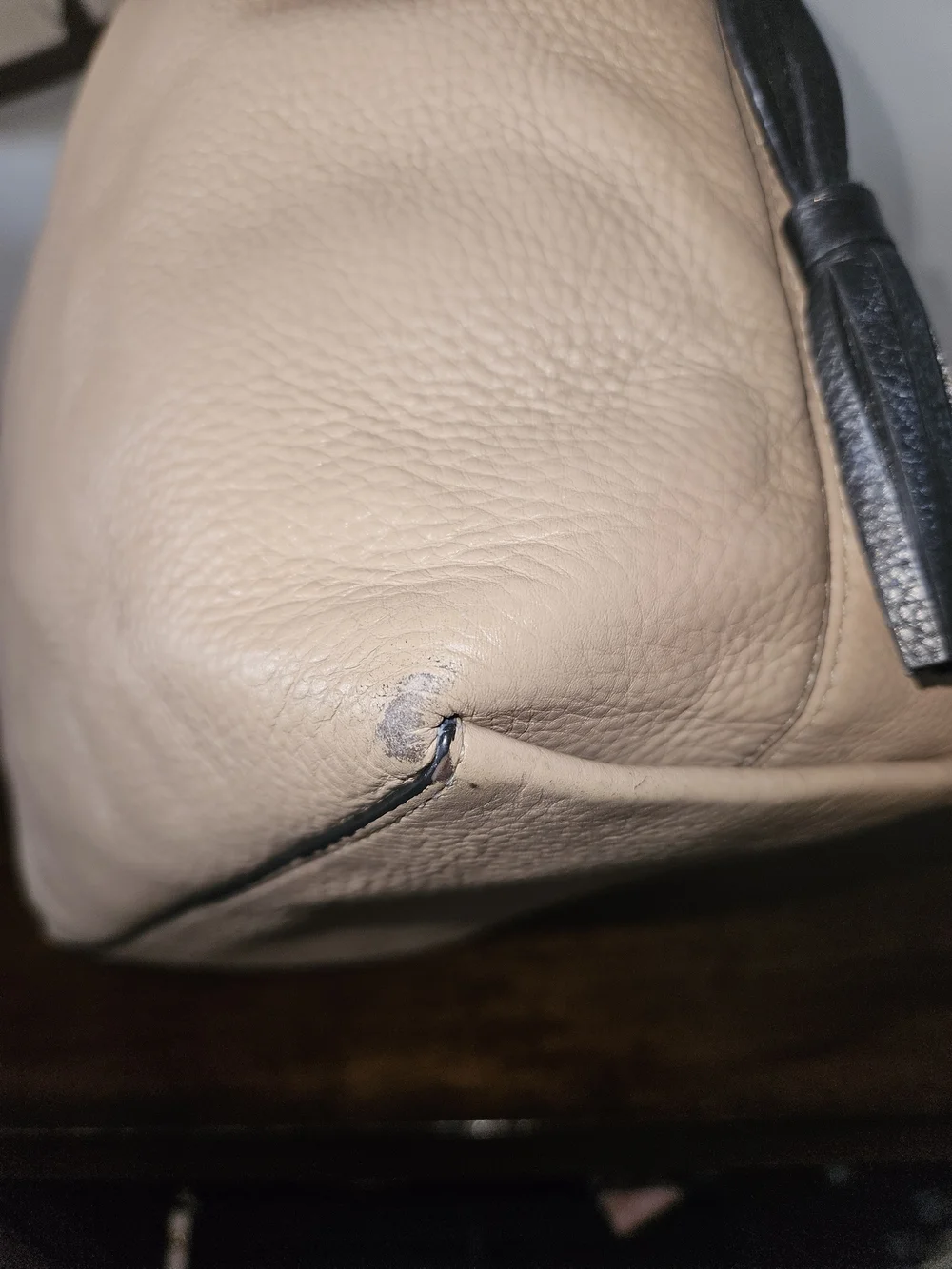 Women's Beige Tote Bag with Black Straps